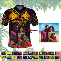 Custom Photo Papua New Guinea Provinces Polo Shirt Flag With Polynesian Tropical Flowers CTM14 Black - Polynesian Pride
