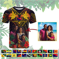 Custom Photo Papua New Guinea Provinces T Shirt Flag With Polynesian Tropical Flowers CTM14 Black - Polynesian Pride