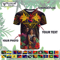 Custom Photo Papua New Guinea Provinces T Shirt Flag With Polynesian Tropical Flowers CTM14 - Polynesian Pride