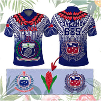 Custom Samoa Rugby Polo Shirt Custom Text And Number With Toa Samoa, Manu Samoa And Manu Samoa 7s Logo CTM14 Blue - Polynesian Pride