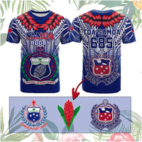 Custom Samoa Rugby T Shirt Custom Text And Number With Toa Samoa, Manu Samoa And Manu Samoa 7s Logo CTM14 Blue - Polynesian Pride