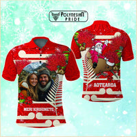 Custom Photo Kia Ora New Zealand Polo Shirt Pohutukawa Kiwi Santa Meri Kirihimete