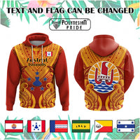 Custom French Polynesia Hoodie Five Groups Of Islands Flag Plumeria Polynesian Tribal