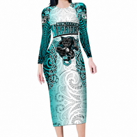 Personalised New Zealand Warriors Long Sleeve Bodycon Dress Maori Silver Fern Green RLT03 - Polynesian Pride