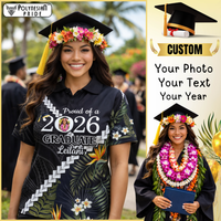 Custom Photo Polynesia Graduation Polo Shirt Proud Polynesian Tropical Flowers CTM14