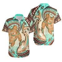 Hawaii Couples Matching Puletasi Dress And Hawaiian Shirt Polynesian Shark And Sea Turtle Dreamy Turquoise LT14 No Dress Turquoise - Polynesian Pride