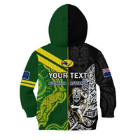 (Custom Personalised) Australia Kangaroos And All Black Rugby Hoodie KID Aboriginal Mix NZ Maori Fern LT14 - Polynesian Pride