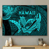 Hawaii Shark and Turtle 5 Pieces Canvas Wall Art With Turquoise Kakau LT9 No Frame Turquoise - Polynesian Pride