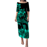 Polynesian Pride Plumeria Flowers Puletasi Dress Polynesian Tribal Aqua Vibe LT9 Long Dress Aqua - Polynesian Pride
