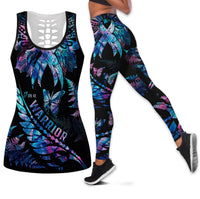 Polynesia Ribbon Butterflies Hollow Tank Top Silver Fern Breast Cancer With Papua Shell Pattern LT9 Female Black - Polynesian Pride
