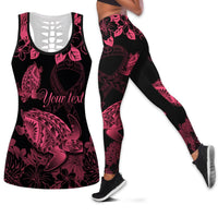Personalised Polynesian Turtle Ribbon Hollow Tank Top and Leggings Think Pink Breast Cancer With Pacific Hibiscus LT9 Pink - Polynesian Pride