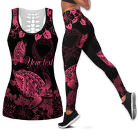 Personalised Polynesian Turtle Ribbon Hollow Tank Top Think Pink Breast Cancer With Pacific Hibiscus LT9 Female Pink - Polynesian Pride