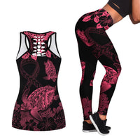 Personalised Polynesian Turtle Ribbon Hollow Tank Top Think Pink Breast Cancer With Pacific Hibiscus LT9 - Polynesian Pride