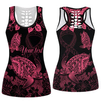 Personalised Polynesian Turtle Ribbon Hollow Tank Top Think Pink Breast Cancer With Pacific Hibiscus LT9 - Polynesian Pride
