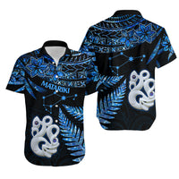 Hawaiian Couple Outfits NZ New Year Couples Long Sleeve Dress and Hawaiian Shirt Manaia with Paua Shell - Blue LT9 - Polynesian Pride