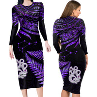Couples Matching Hawaiian Outfits Matariki New Zealand Couples Bodycon Dress Hawaiian Shirt Manaia with Paua Shell - Purple LT9 - Polynesian Pride