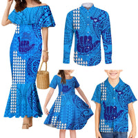 Strong Maui Family Matching Mermaid Dress and Hawaiian Shirt Good Living Hawaii with Shaka Sign Kakau Tribal Blue LT9 - Polynesian Pride