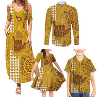 Strong Maui Family Matching Summer Maxi Dress and Hawaiian Shirt Good Living Hawaii with Shaka Sign Kakau Tribal Gold LT9 - Polynesian Pride