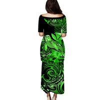 Matching Outfit For Couples Hawaii Monk Seal Puletasi Dress and Hawaiian Shirt Polynesian Kakau With Kanaka Green LT14 - Polynesian Pride