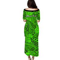 Personalised Hawaii Matching Couple Outfits For Vacation Puletasi Dress and Hawaiian Shirt Green Polynesian Tribal Art LT14 - Polynesian Pride