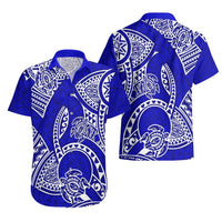 Couples Matching Hawaiian Outfits Couples Long Dress and Hawaiian Shirt Hawaiian Tribal Honu Blue Version LT14 - Polynesian Pride