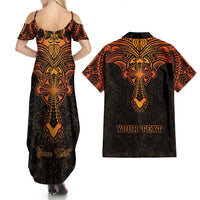 Personalized Polynesia Couples Matching Summer Maxi Dress and Hawaiian Shirt With Christian Cross Orange Version LT05