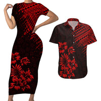 Hawaii Summer Couples Matching Outfits Combo Bodycon Dress And Hawaii Shirt Mix Polynesian Black-Red LT6 4XL - Polynesian Pride