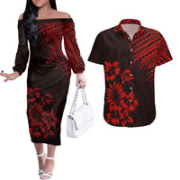 Hawaii Summer Couples Matching Outfits Combo Long Sleeve Dress Mix Polynesian Black-Red LT6 Red - Polynesian Pride