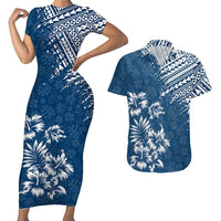 Hawaii Summer Couples Matching Outfits Combo Bodycon Dress And Hawaii Shirt Mix Polynesian Dark Blue LT6 4XL - Polynesian Pride