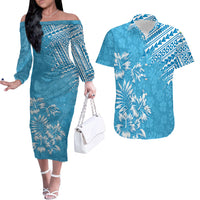 Hawaii Summer Couples Matching Outfits Combo Long Sleeve Dress Mix Polynesian Light Blue LT6 Blue - Polynesian Pride