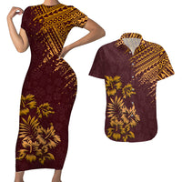 Hawaii Summer Couples Matching Outfits Combo Bodycon Dress And Hawaii Shirt Mix Polynesian Brown LT6 4XL - Polynesian Pride