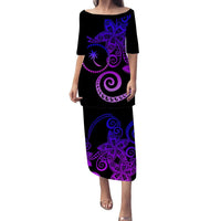 Chuuk Plumeria Polynesian Tribal Puletasi Dress - LT12 Long Dress Black - Polynesian Pride