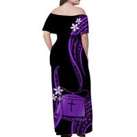 Tokelau Off Shoulder Long Dress Tokelauan Tatau With Badge Purple LT14 - Polynesian Pride