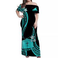 Tokelau Matching Dress and Hawaiian Shirt Tokelauan Tatau with Badge Turquoise LT14 - Polynesian Pride