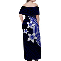 Polynesian Off Shoulder Long Dress With Plumeria Flower Blue LT6 - Polynesian Pride