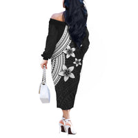 Polynesian Off Shoulder Long Sleeves Dress With Plumeria Flower White LT6 - Polynesian Pride