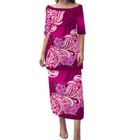 Polynesian Matching Couple Outfit Floral Tribal Puletasi Dress and Hawaiian Shirt Pink LT9 - Polynesian Pride