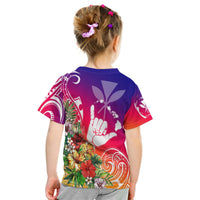 Hawaii Sunset With Hibiscus Kid T Shirt Shaka Hang Loose LT7 - Polynesian Pride
