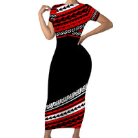 Polynesian Short Sleeve Body Long Dress Simple Red LT6 Long Dress Red - Polynesian Pride