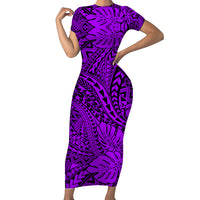 Hawaii Couples Matching Short Sleeve Bodycon Dress and Hawaiian Shirt Purple Polynesian Tribal Art LT14 - Polynesian Pride