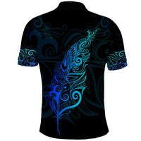 New Zealand Maori Polo Shirt - Light Silver Fern Blue