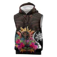 Polynesian Sleeveless Hoodie Hawaii Kanaka Maoli & Hibiscus Flowers With Polynesian Patterns