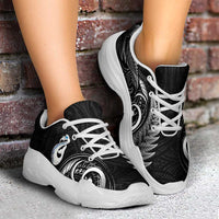 All Black New Zealand Chunky Sneakers Aotearoa Silver Fern With Manaia Maori Unique