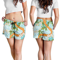 Aloha Festive Hawaii Shorts for Women Mokihana - Maile and Ilima on Turquoise LT7 - Polynesian Pride