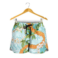Aloha Festive Hawaii Shorts for Women Mokihana - Maile and Ilima on Turquoise LT7 - Polynesian Pride