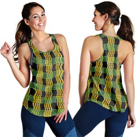 Aloha Hawaii Ilima Maile Lei Women Racerback Tank Palaka Inspired Hawaiian-plaid Black