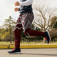 Aloha Hawaii Kalo Pikake Lei Jogger Pants Chest Tattoo Oxblood Hawaiian Pattern