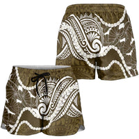 Aloha Hawaii Kalo Pikake Lei Shorts for Women Chest Tattoo Gold Hawaiian Pattern LT14 - Polynesian Pride