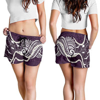 Aloha Hawaii Kalo Pikake Lei Shorts for Women Chest Tattoo Purple Hawaiian Pattern