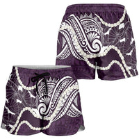 Aloha Hawaii Kalo Pikake Lei Shorts for Women Chest Tattoo Purple Hawaiian Pattern